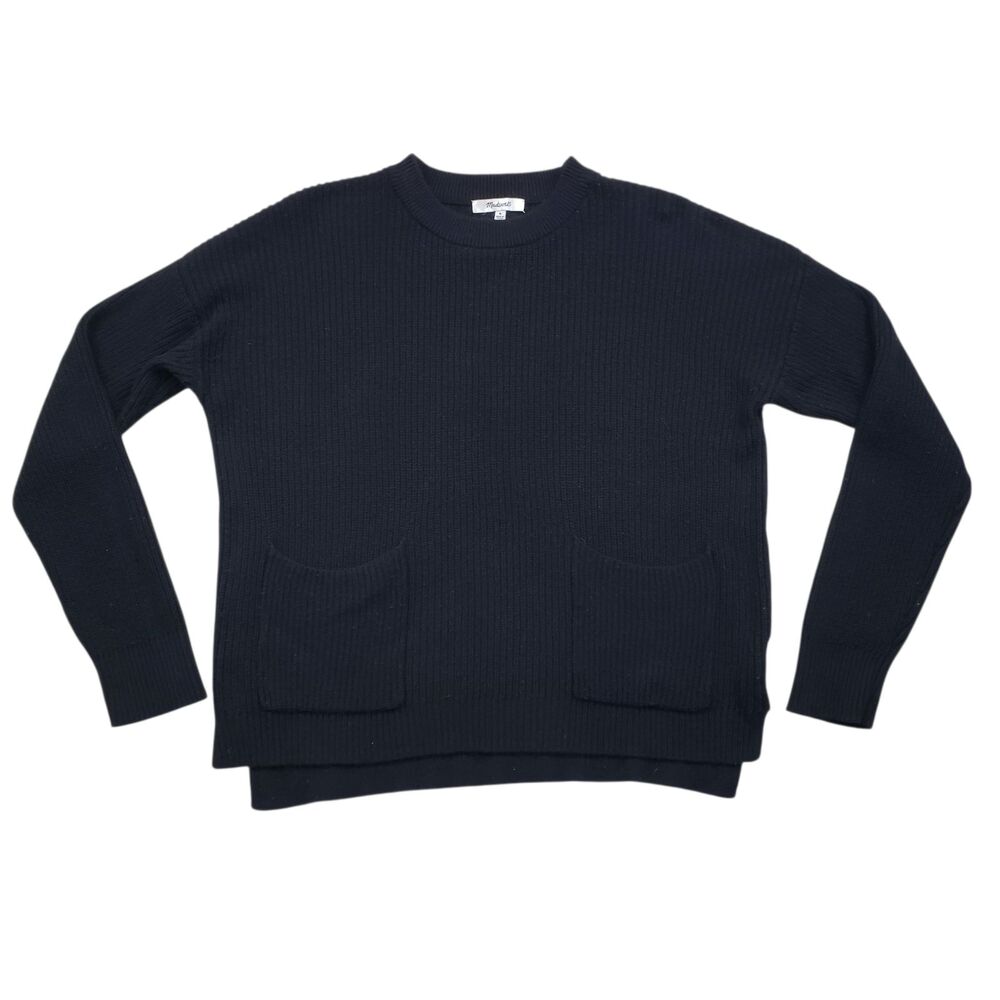 Madewell Patch Pocket Pullover Sweater Womens Medium Black Knit Crewneck - Picture 2 of 10